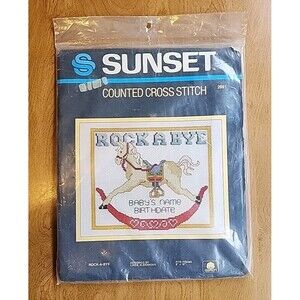 Sunset Counted Cross Stitch 2991  Rock A Bye Baby's Name Birthdate NOS Sealed